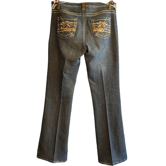 Retro Y2K Gene Culture Womens 10/32 Blue Embroidered Rhinestone Indie Jeans - Picture 2 of 12